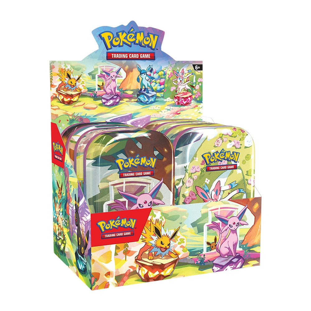 Pokemon: Scarlet & Violet Prismatic Evolutions: Mini Tins display