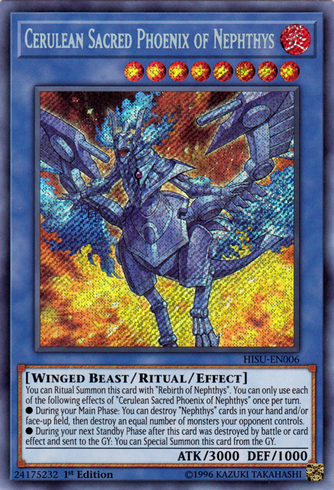 Cerulean Sacred Phoenix of Nephthys [HISU-EN006] Secret Rare